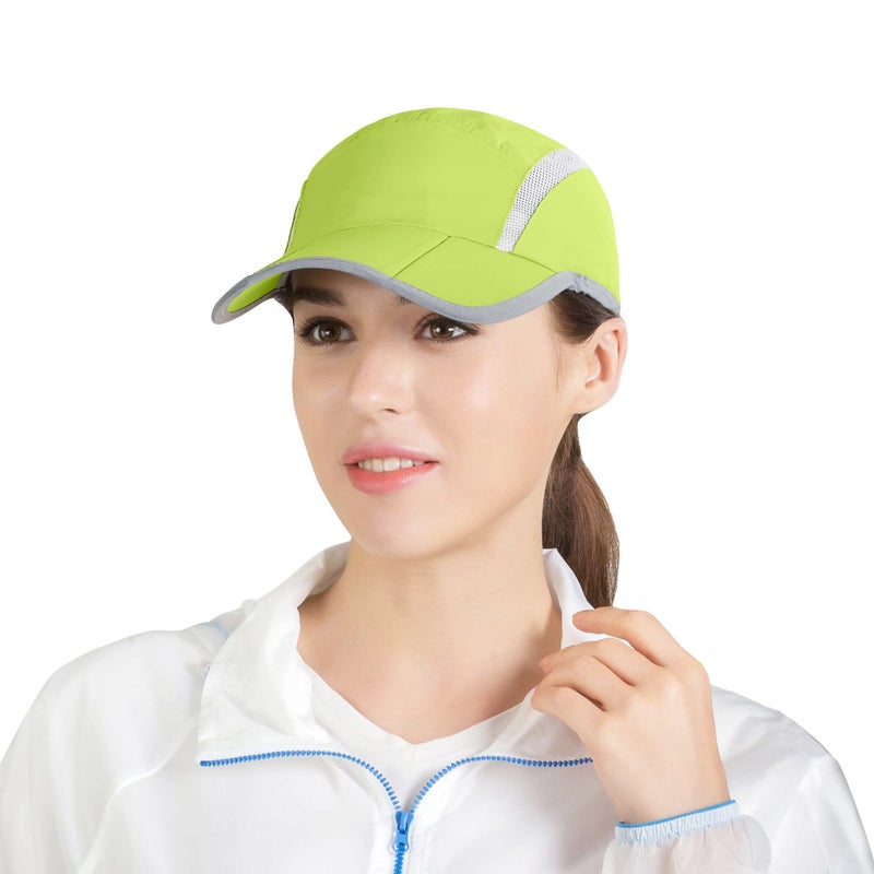 Connectyle Foldable Mesh Sun Cap Outdoor Sports Hat Breathable Sun Runner Cap with Reflective Trim Yellow Green - Image 2